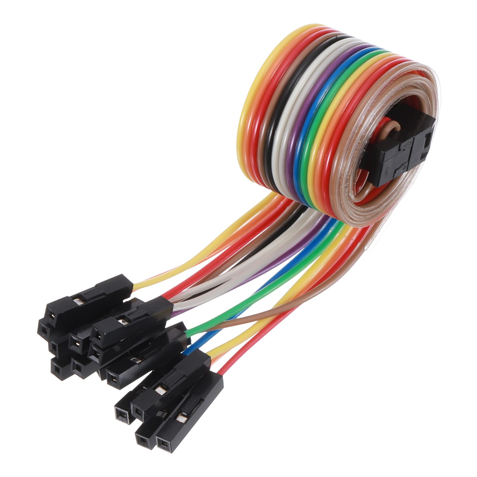 QUARKZMAN IDC tęczowy kabel płaski, gniazdo FC do 14 pinów, długość 0,3 m, 2,54 mm Pitch Dupont, przewody Breadboard Jumper do projektów elektronicznych, 2 sztuki