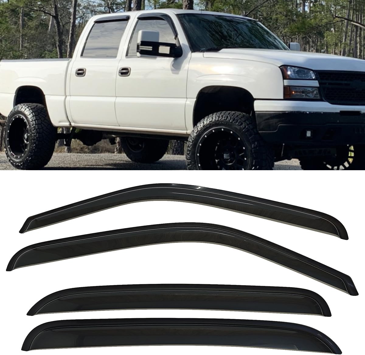 Set of 4Pcs Smoke Window Visors Sun Vent Shields Deflectors Fit for 2001-2006 GMC Sierra Chevrolet Silverado Crew Cab