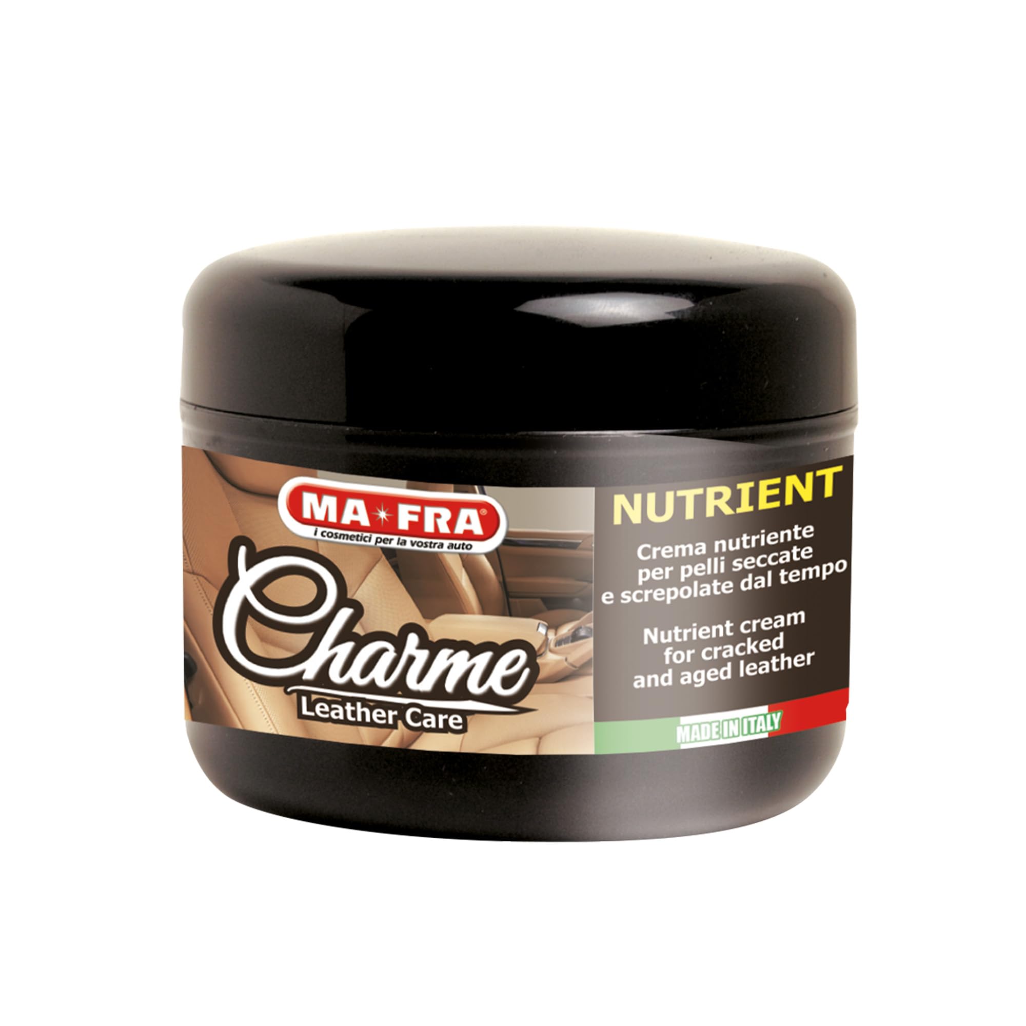 MAFRA, Charme Nutrient, Crema Nutriente e Detergente per Interni Auto in Pelle, Ideale per Pulizia, Riduce Grinze e Decoloramento, Effetto Anti-Invecchiamento, Confezione da 150 ml