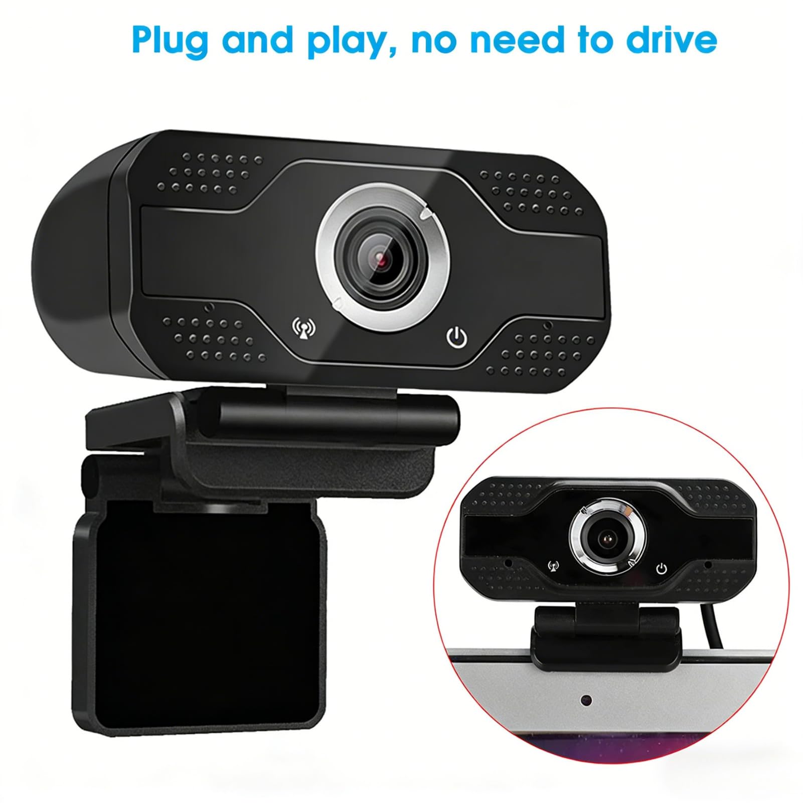 Kamera internetowa USB 1080P z mikrofonem Full HD 1080P 30FPS Plug and Play kamera internetowa do zajęć online, wideokonferencji, czarne tworzywo ABS