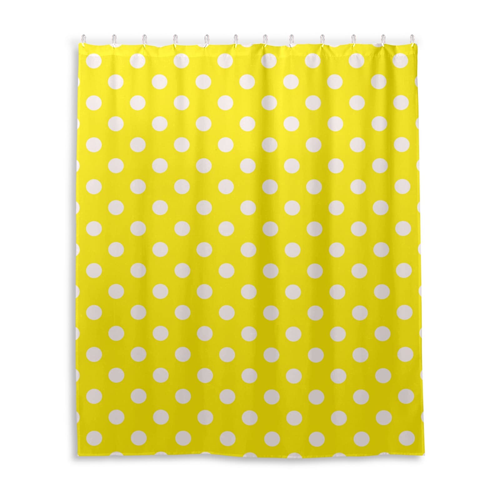 Seamless White Polka Dots on Bright Yellow Background Waterproof Shower Curtain, Machine Washable Polyester Cloth with 12 Hooks, No Smell Bath Tub Stall Curtain Liner 60"(W) x72(H)