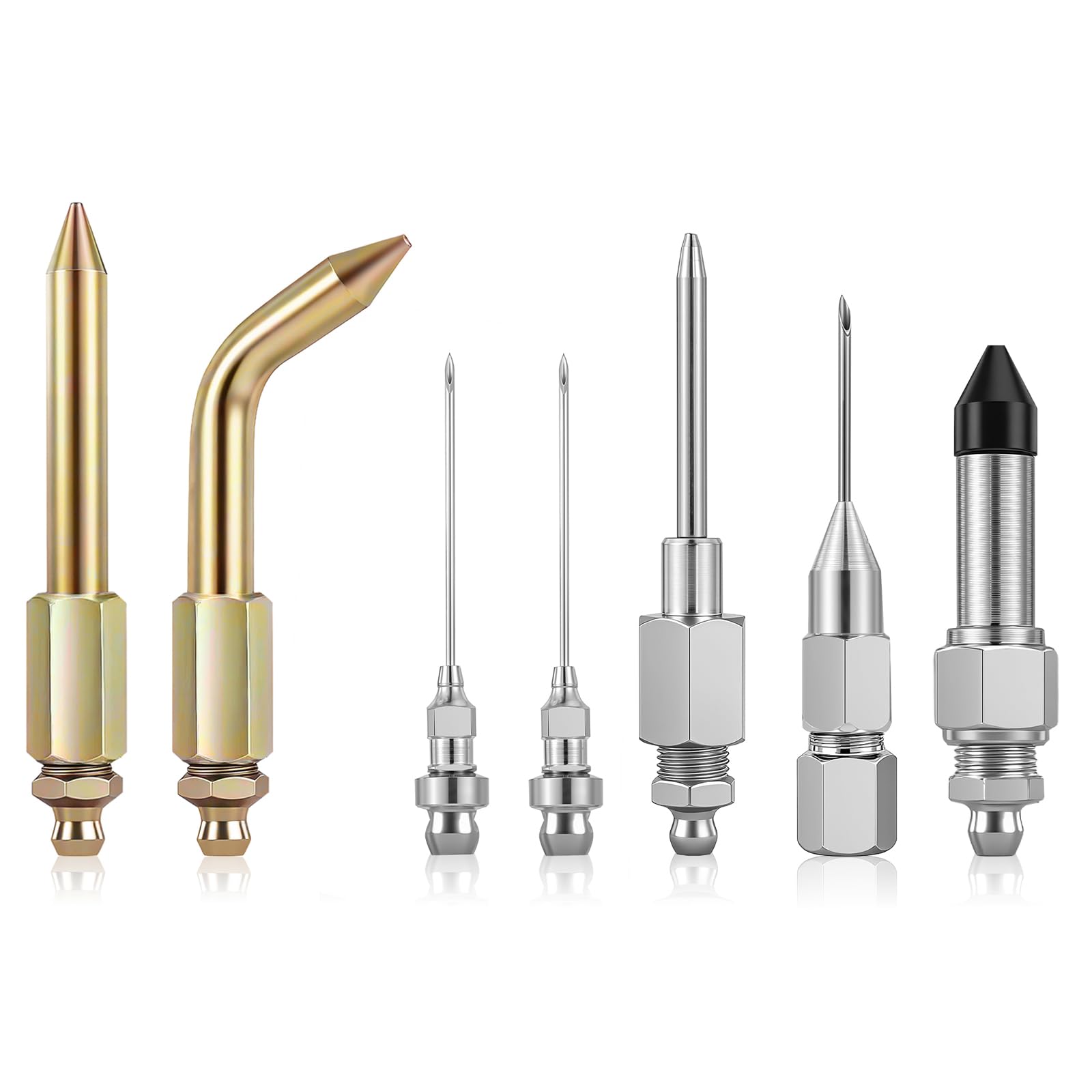 7PCS Grease Gun Needle Tips Accessories Kit Set Mini Needle Dispenser Rubber Joint Nipple Straight Nozzle Coupler Elbow Fittings Adapter Detachable Injector for Narrow Tight Small Confined Spaces