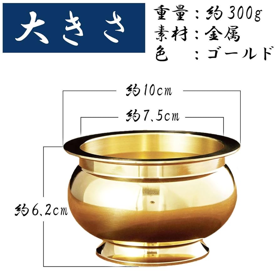 香炉　重さ≒3.6㎏　高さ≒19㎝　炉蓋幅≒14㎝ Amazon｜ABINECS 仏壇 香炉 線香立て (直径10cm 高さ6.2cm) 香炉