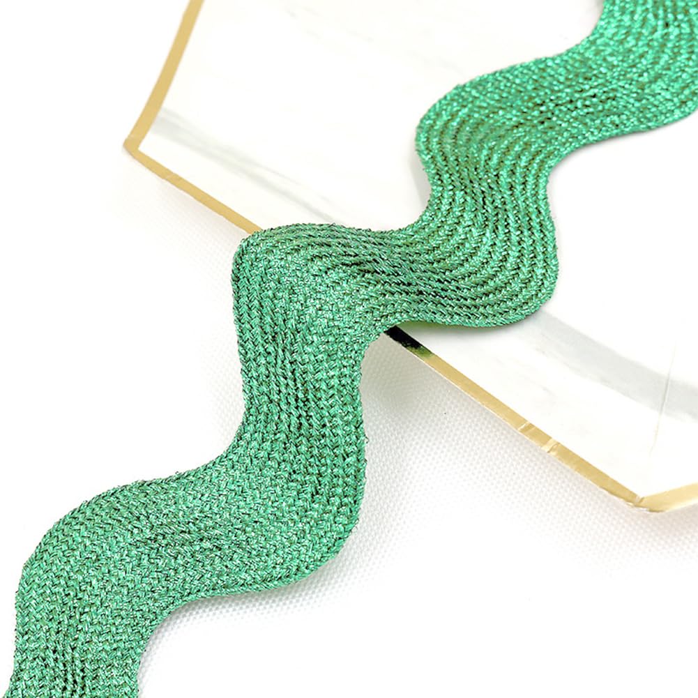 CABODYALS 9.14M 1.57 Inch/ 40mm Green Rick Rack Wave Bending Fringe Trim RIC Rac Ribbon Bulk Glitter Metallic Christmas Lace Edging Trim for Sewing Making Craft Gift Wrapping Wedding Decor Supply - Image 3