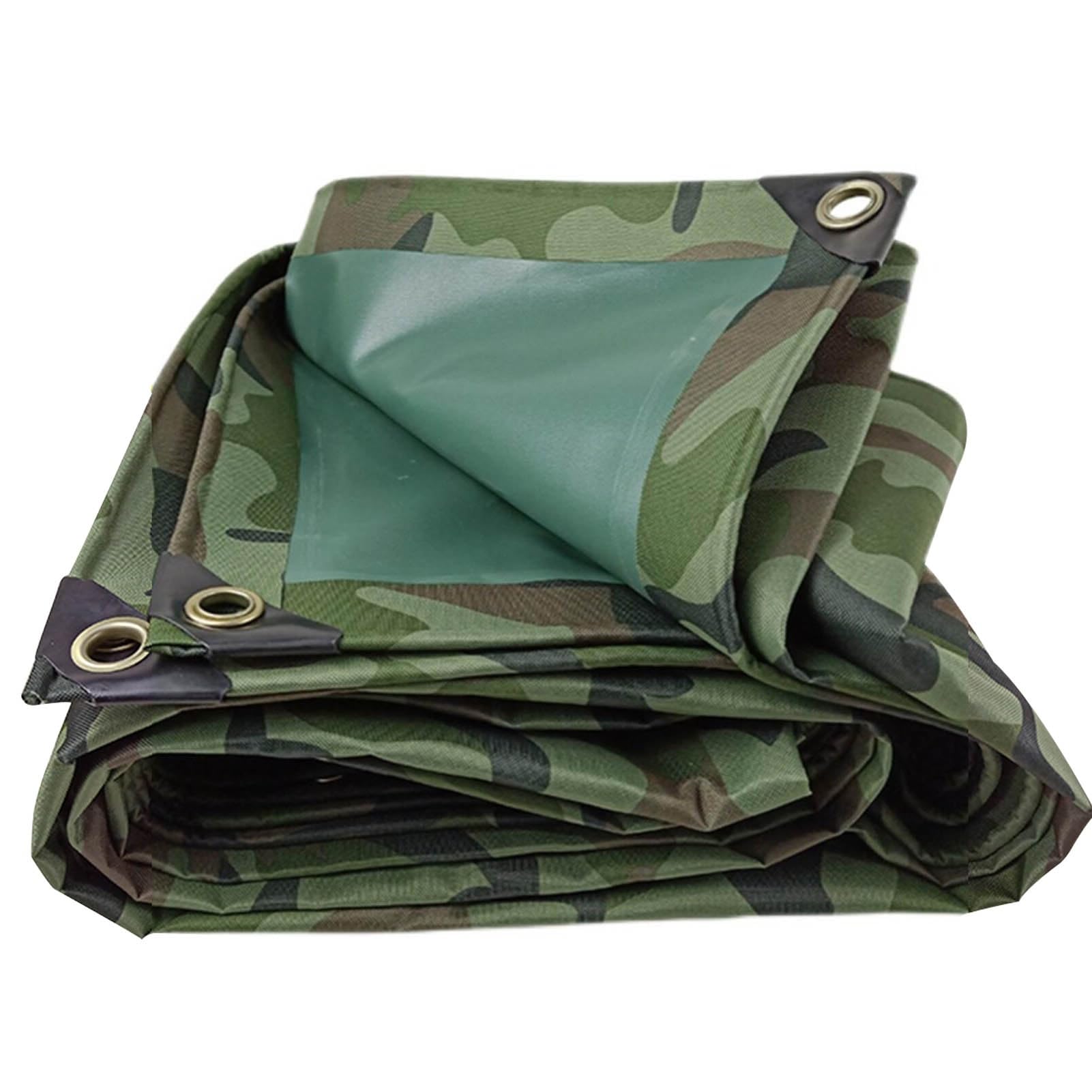 Lona impermeable verde de camuflaje en PVC para proteger barcos, coches y leña