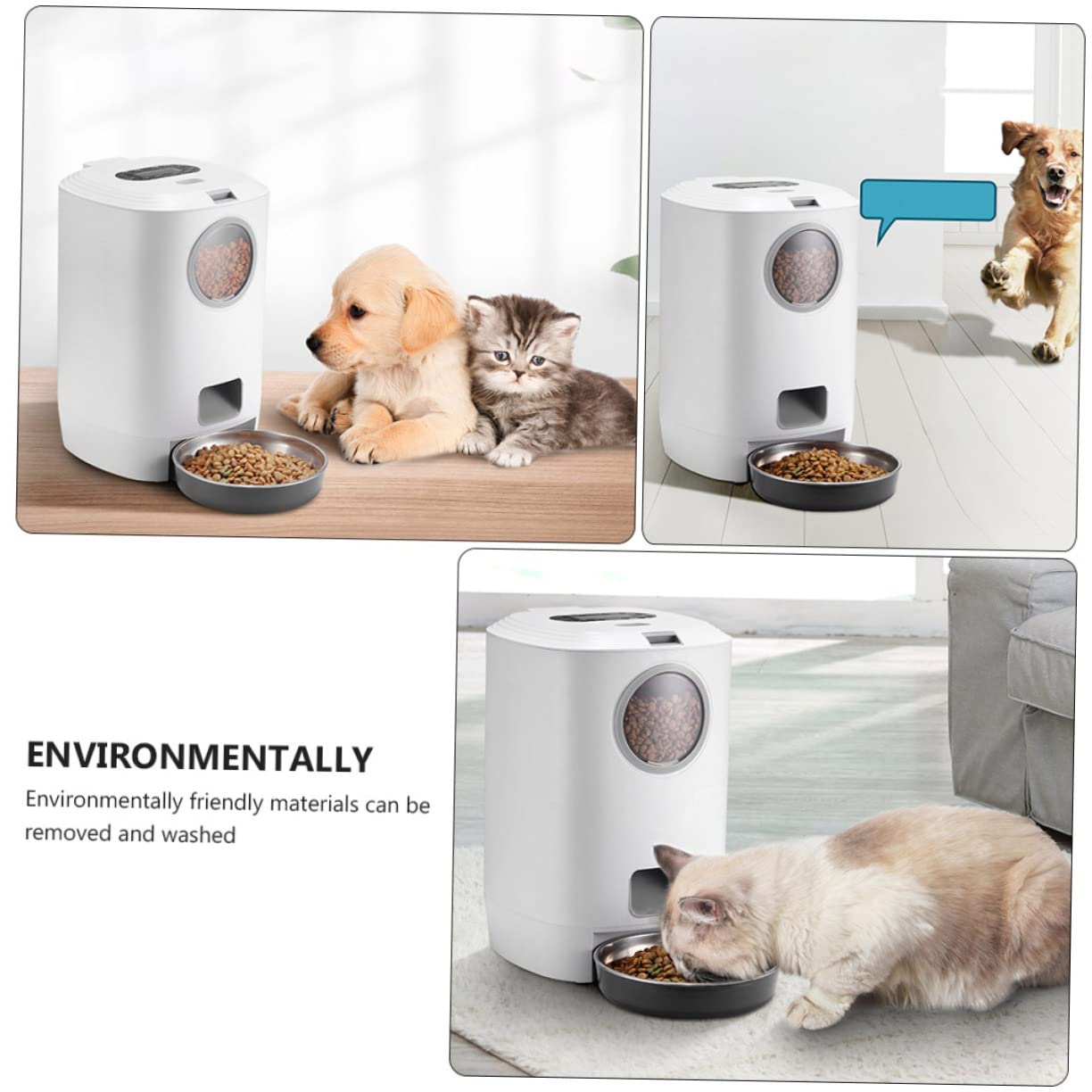 FRCOLOR 1pezzi Alimentatore Automatico Per Cani e Gatti Con Timer e Registrazione Personalizzata Dispenser Intelligente Per Cibo Secco Facile Da Pulire e Memoria Funzione