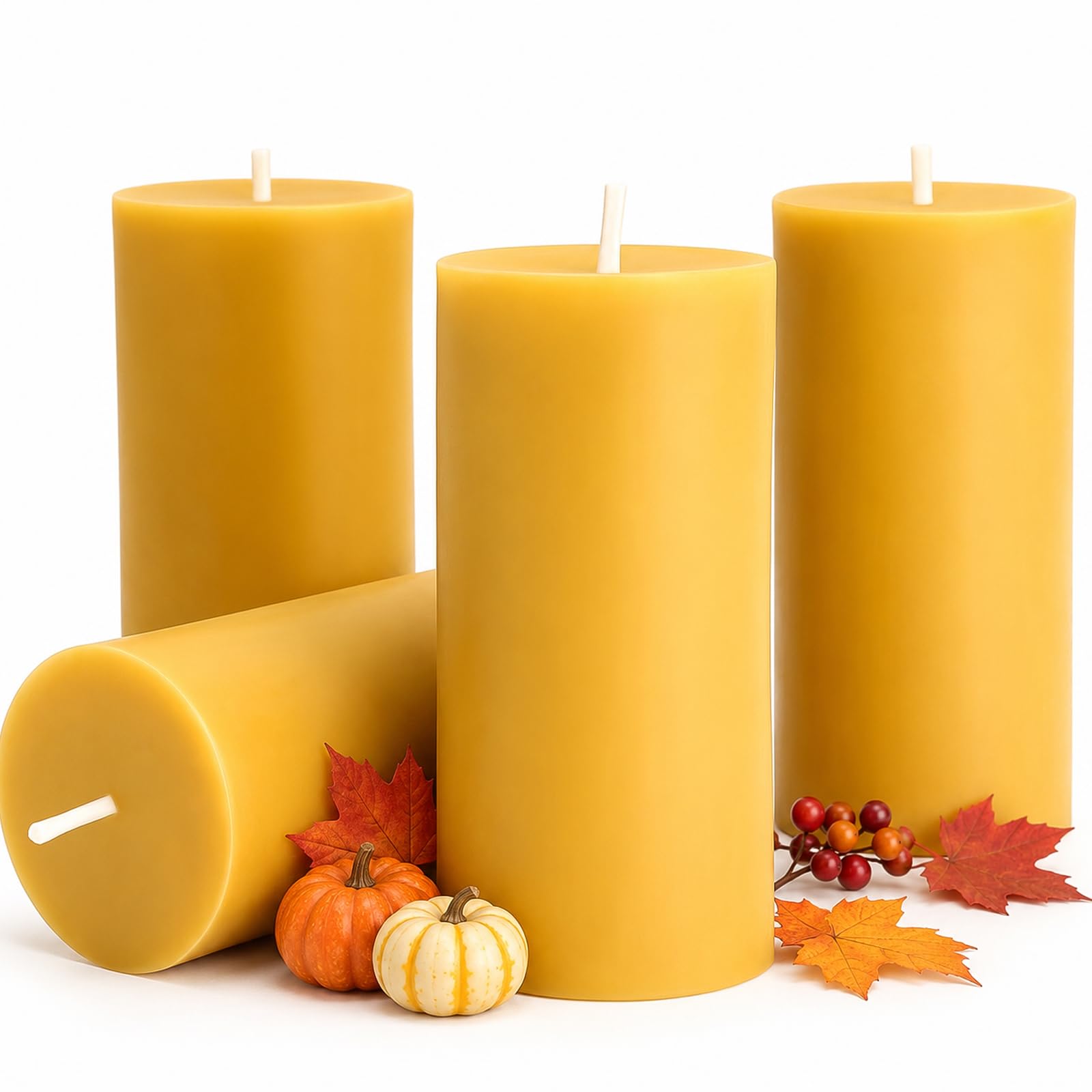 Beeswax Pillar Candles 2x4 Inch 4 Pack, Unscented Bee Wax