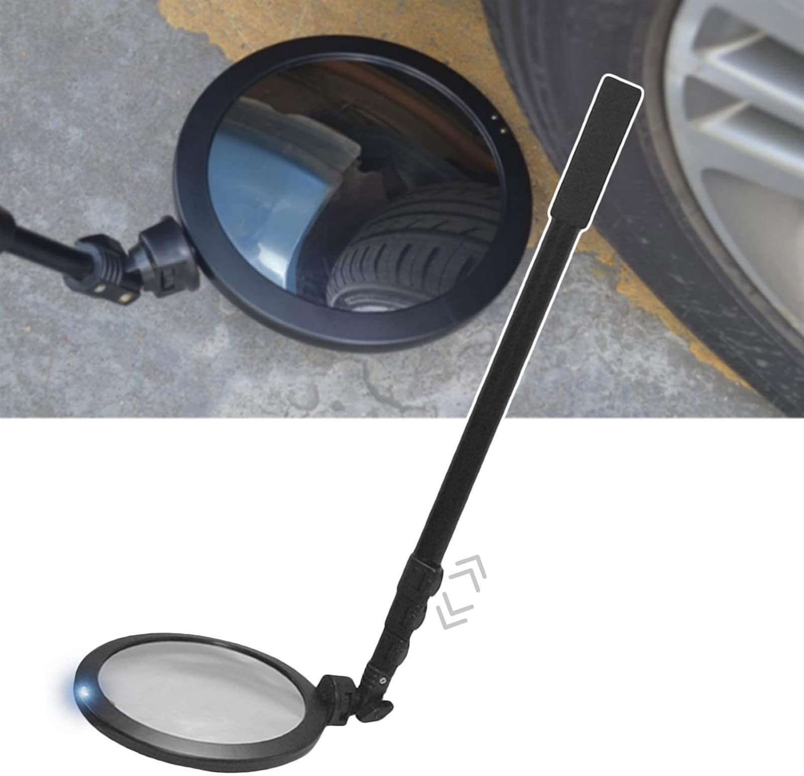 YNIYUJKL Under Vehicle Inspection Mirror Led Vehicle Inspection Mirror Telescopic 20" To 62", Diameter 16Cm Car Convex Mirror 360° Angle Adjustable,