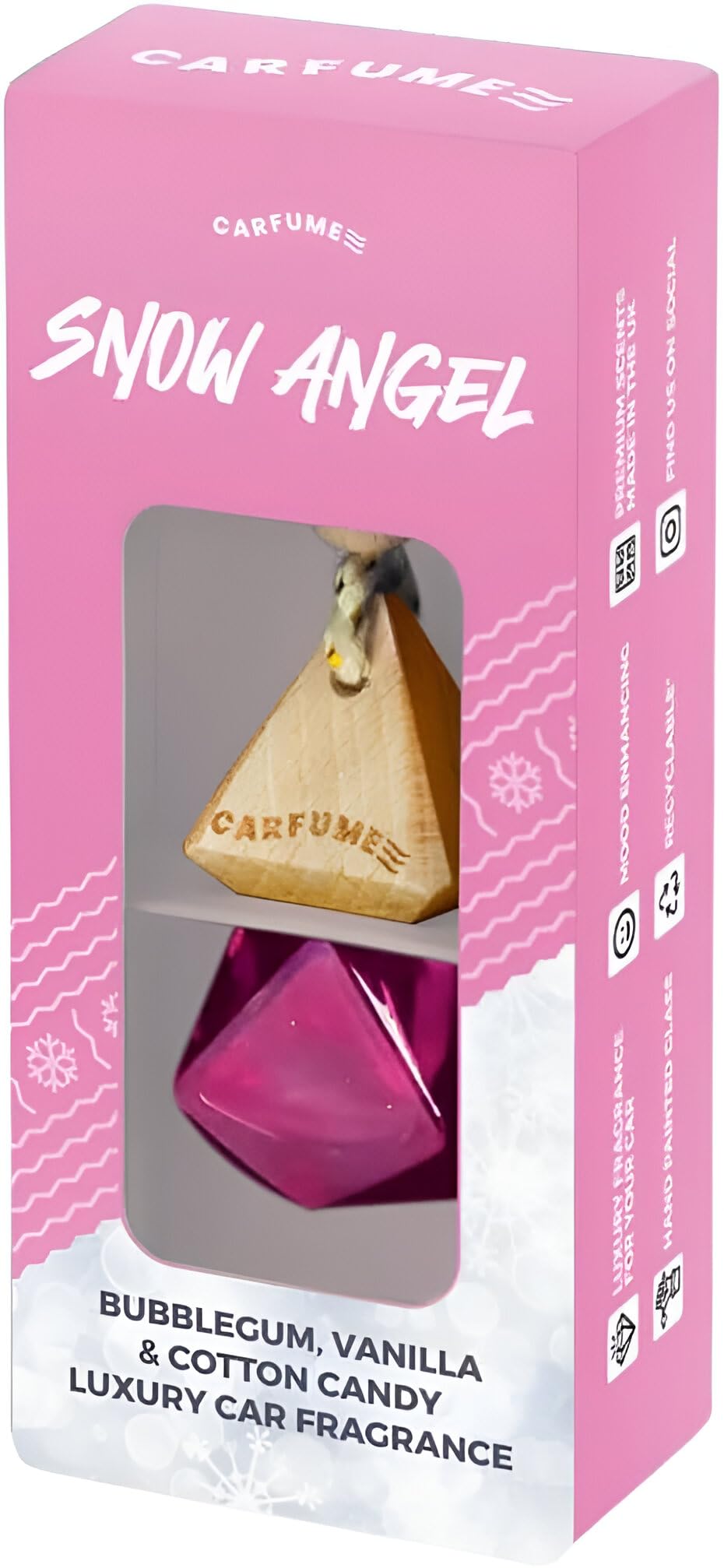 Snow Angel Winter Car Air Freshener - CarFume Snow Angel Scent with Bubblegum, Vanilla & Cotton Candy - Hanging Luxury Fragrance for Car, Home & Office - Handcrafted for the Festive Season