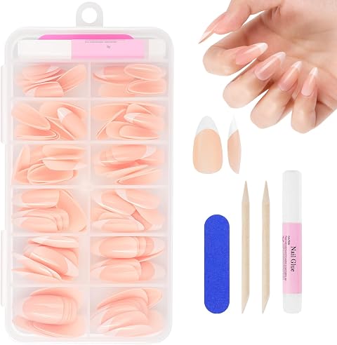 French Press On Nails Almond, 120 Pezzi Unghie Finte Press On Nail, per Unghie in Gel, Unghie Finte Unghie Acriliche-12 Taglie