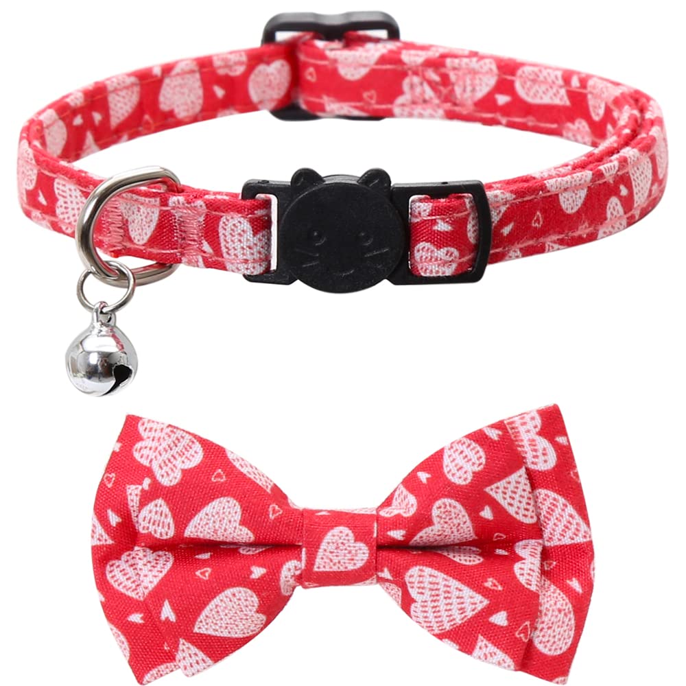 Lamphyface Valentine's Day Cat Collar Breakaway with Cute Bow Tie and Bell for Kitty Adjustable Safety Love Heart