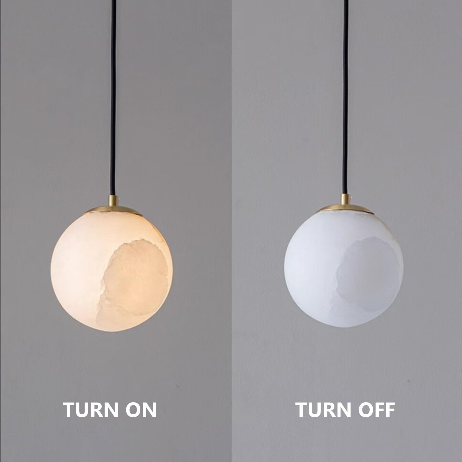 Lampada a sospensione con accento minimalista in ottone | Lampada a sospensione moderna in marmo con cavo regolabile Lampadario minimalista con paralume in alabastro