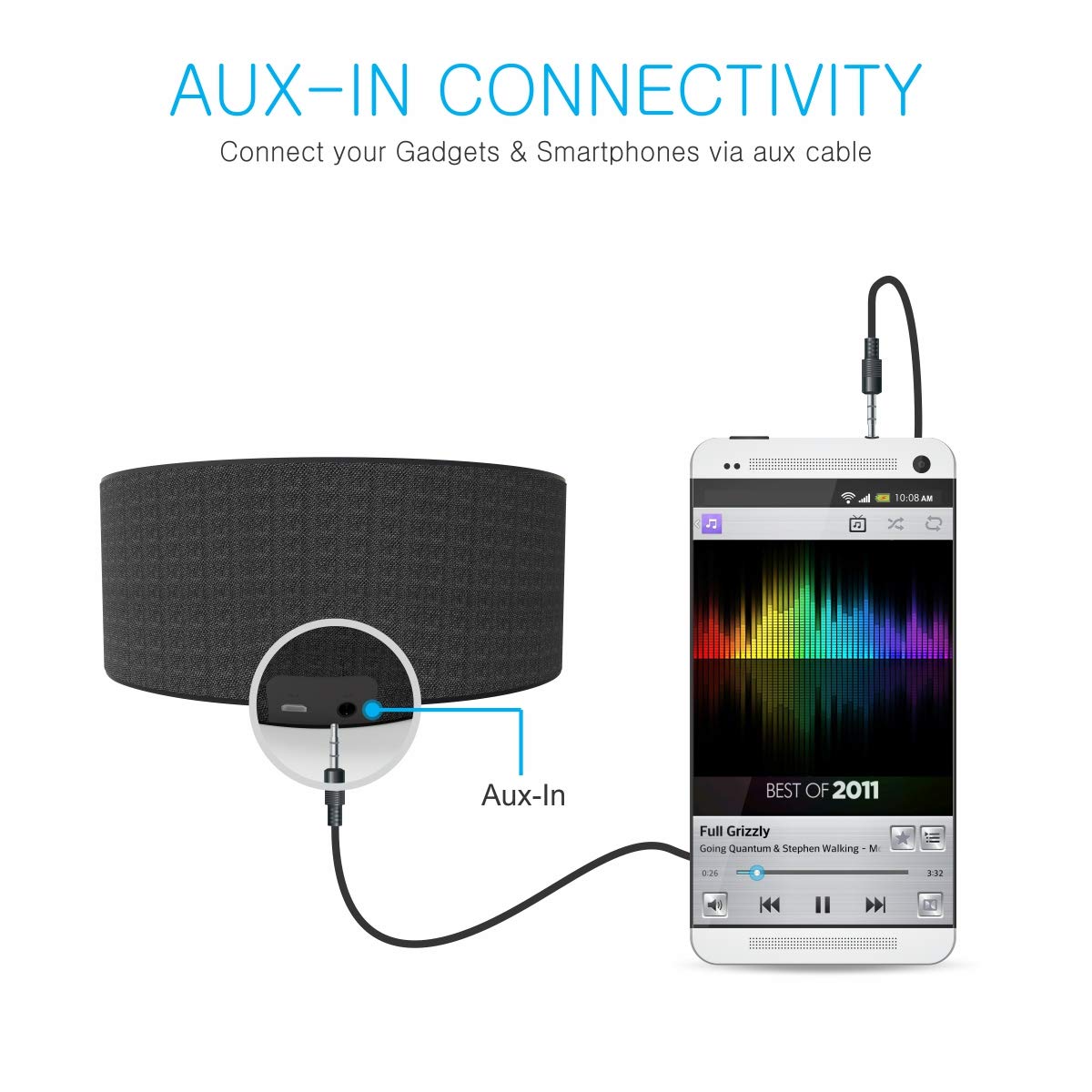 Diagram illustrating the TWS (True Wireless Stereo) function, showing two Portronics SoundCake speakers wirelessly connected to each other and to a smartphone for stereo sound.