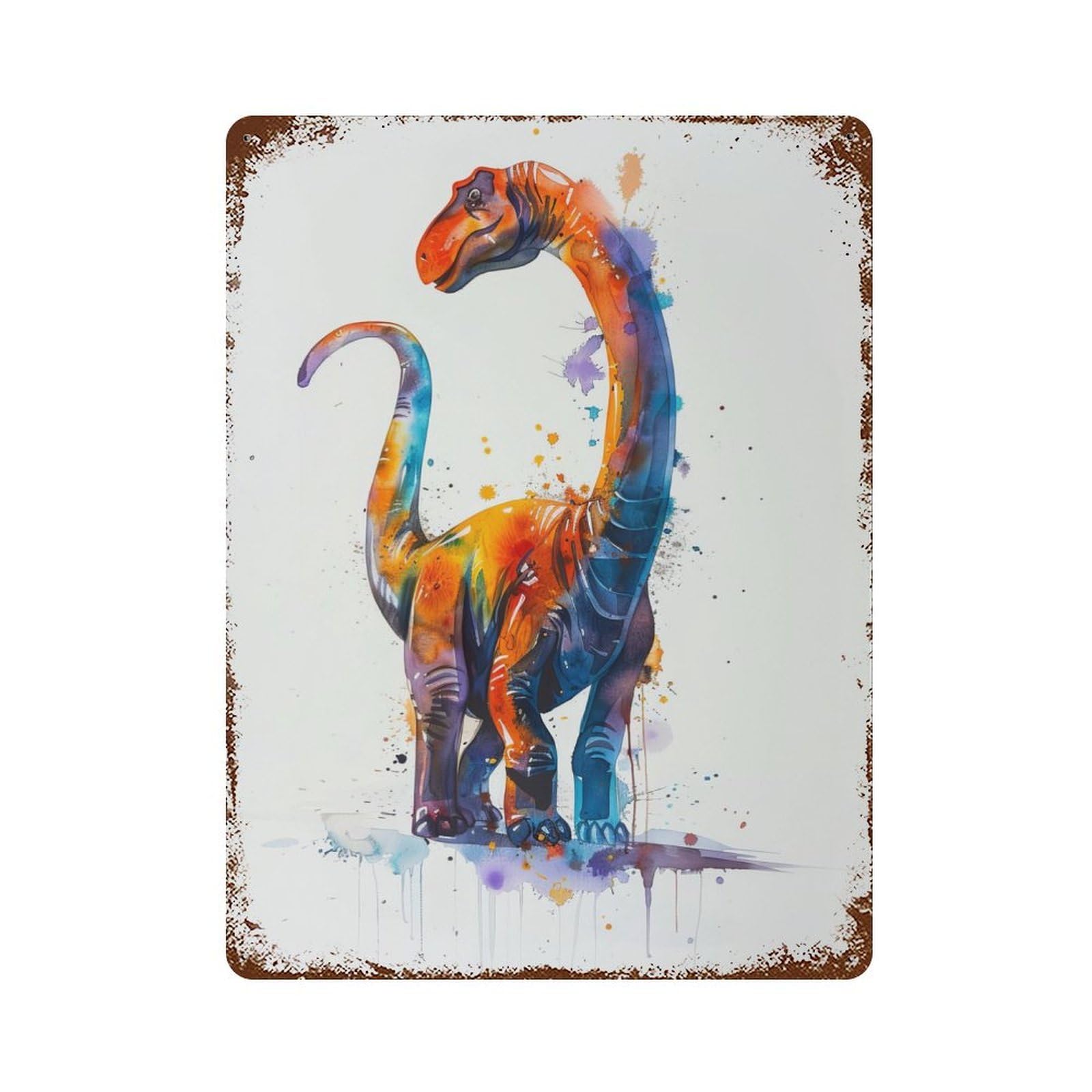 Apatosaurus Watercolor Rust Effect Tin Sign 15.7"x11.8", Rustic Home Decor for Garage, Bar And Workshop Decor