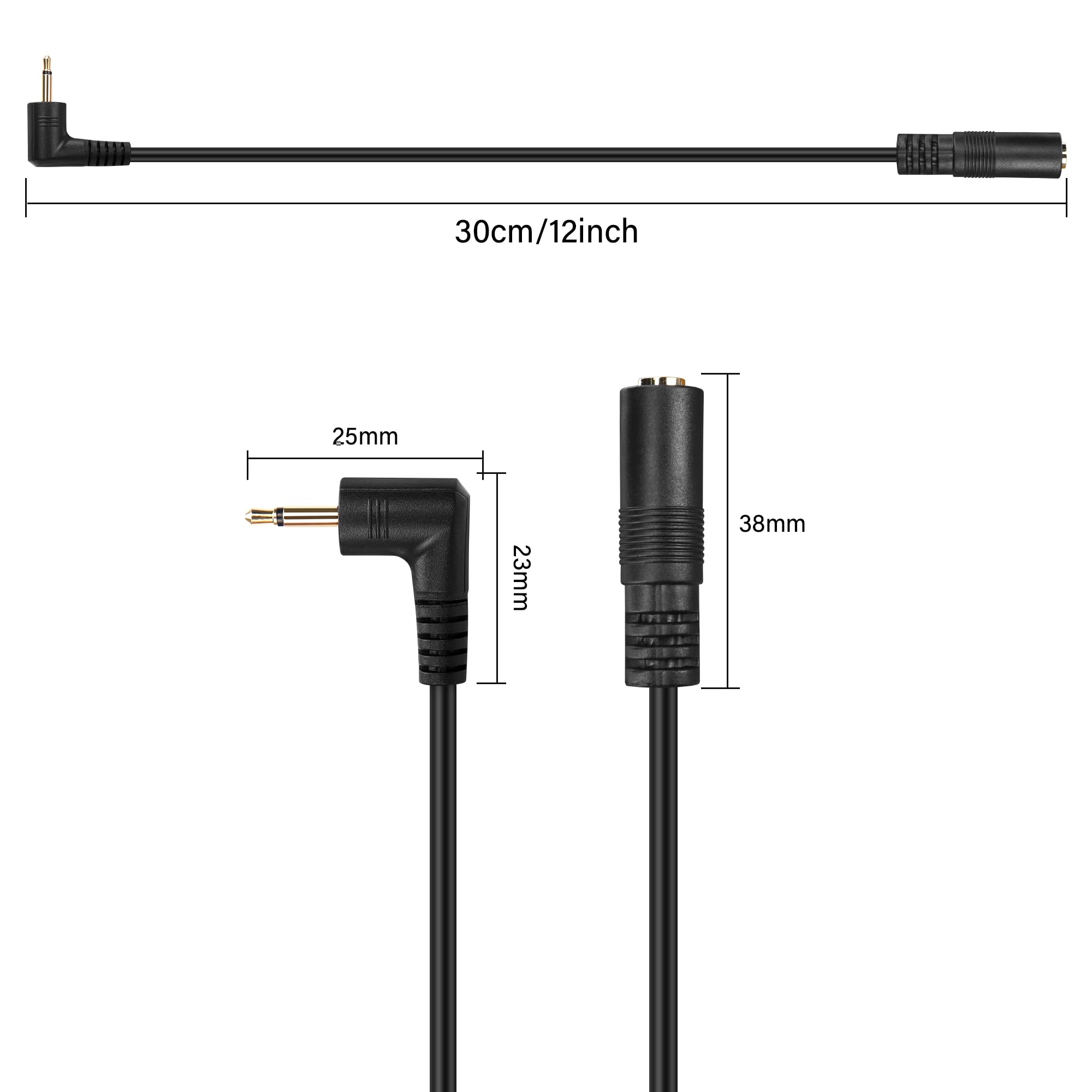 Kąt prosty 2,5 mm kabel audio Aux, 90 stopni 2,5 mm męski na żeński TS mono przedłużacz audio do smartfona, słuchawek, odtwarzacz mp3 (0,3 M)