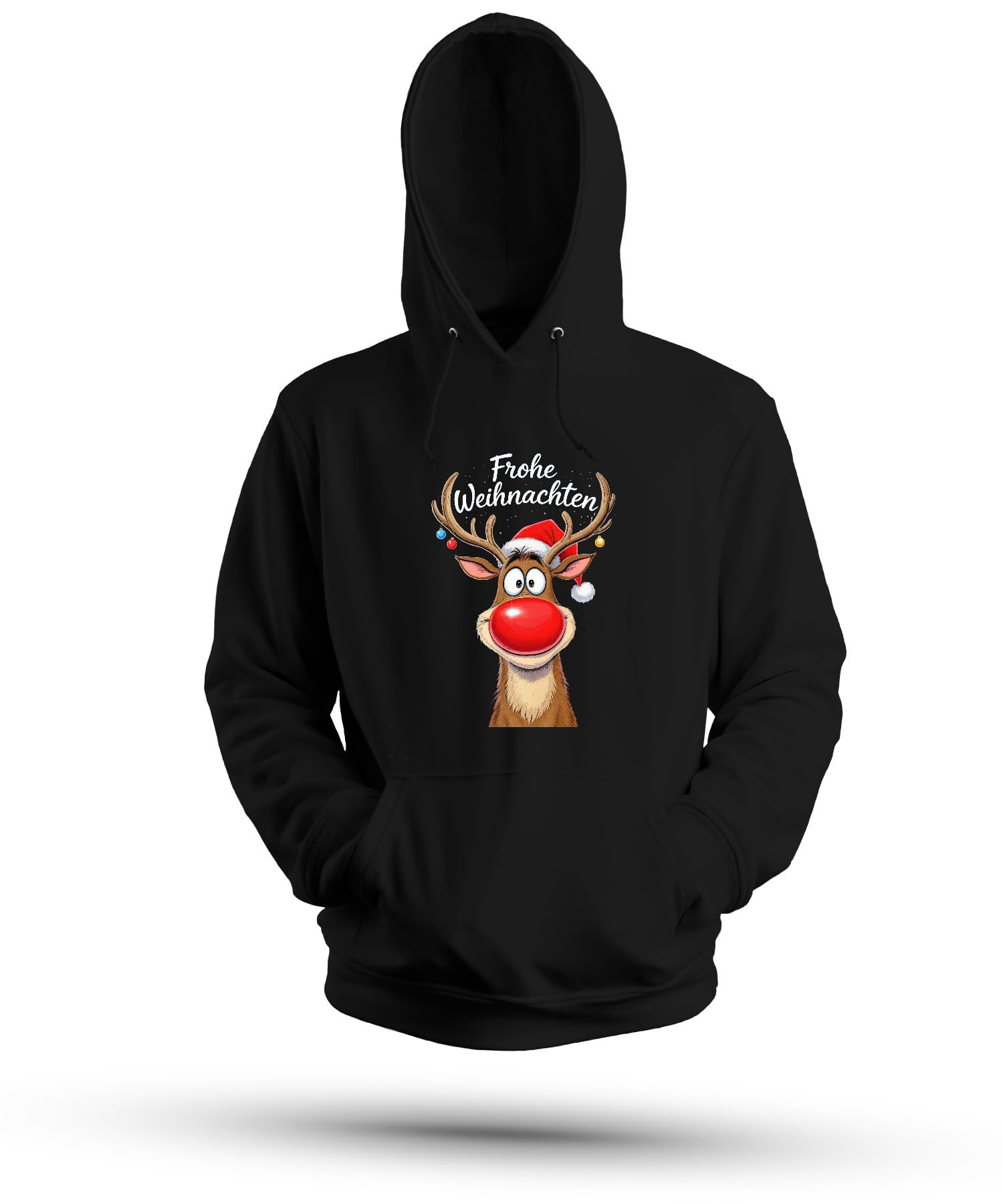 Wesołych Świąt Renifer Rudolph czerwony nos czapka bożonarodzeniowa słodka unisex bluza z kapturem bluza z kapturem