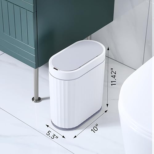 Miniatura 2 de ELPHECO Cubo de basura automático con sensor de movimiento para baño, de 2 galones, cubo de basura inteligente de plástico delgado con tapa, cubo de