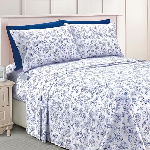 Elegant Comfort Luxury Soft Bed Sheets Paisley Pattern - 1500 Premium Hotel Quality Microfiber Softness Wrinkle and Fade Resistant (6-Piece) Bedding Set, Full, Paisley Indigo