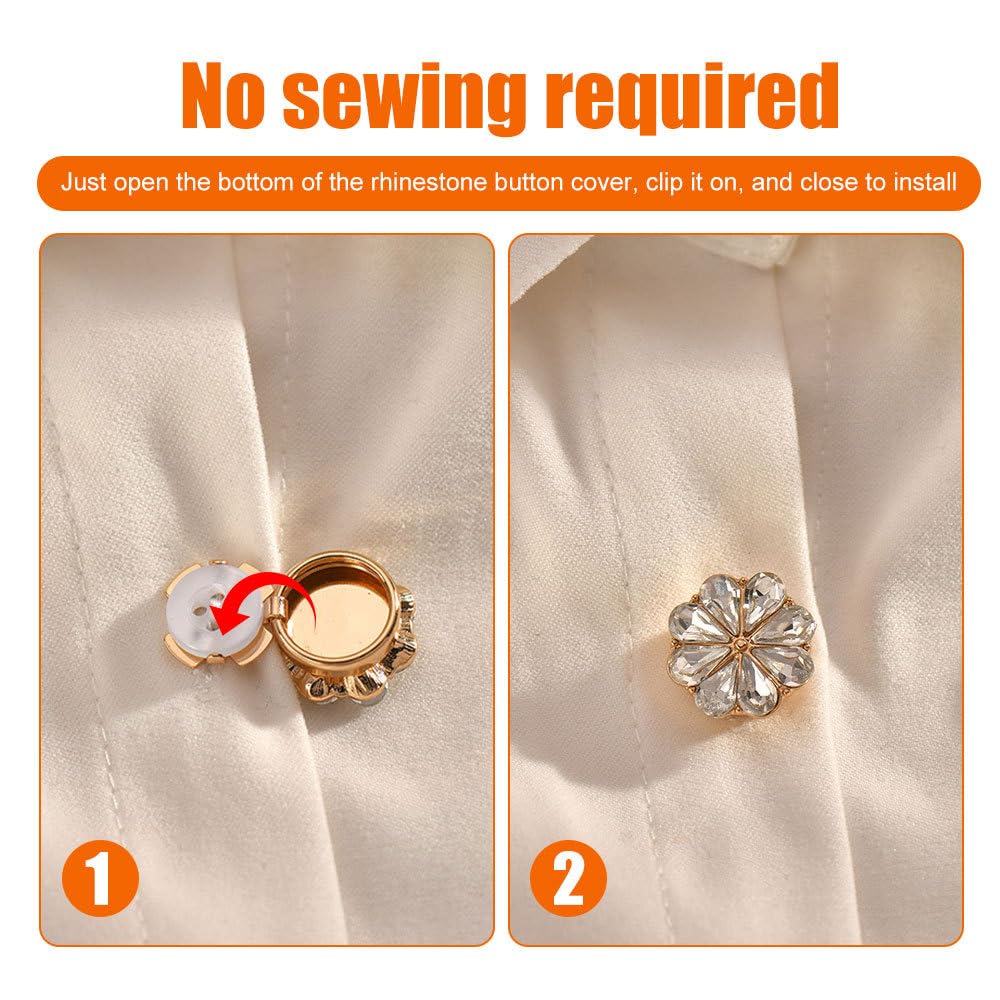6 Cache-Boutons Strass 2,5cm Argent - Amovibles Pour Robe, Chemise, Costume - Déco Vêtement DIY
