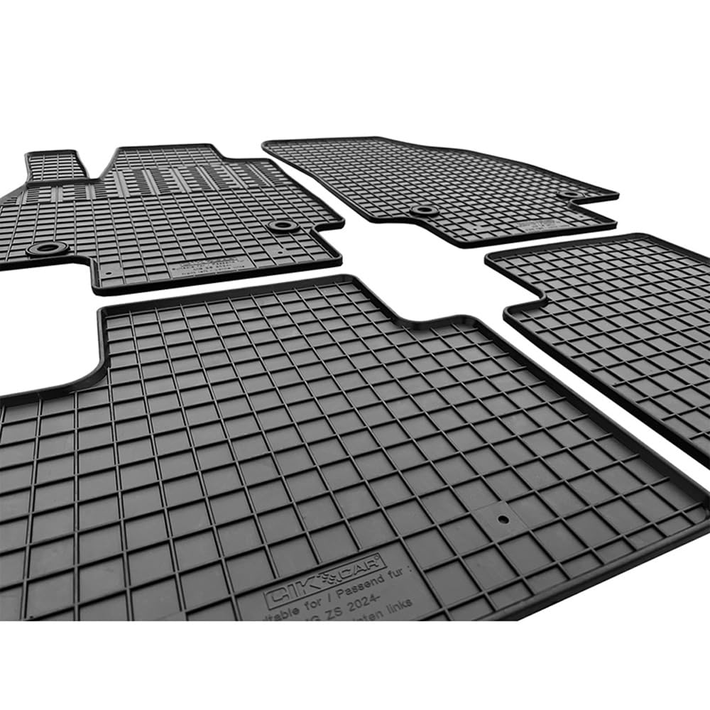 Set Tapis de Caoutchouc Compatible avec MG ZS II Hybrid+ 2024- (4-pièces + Points de fixage), Noir