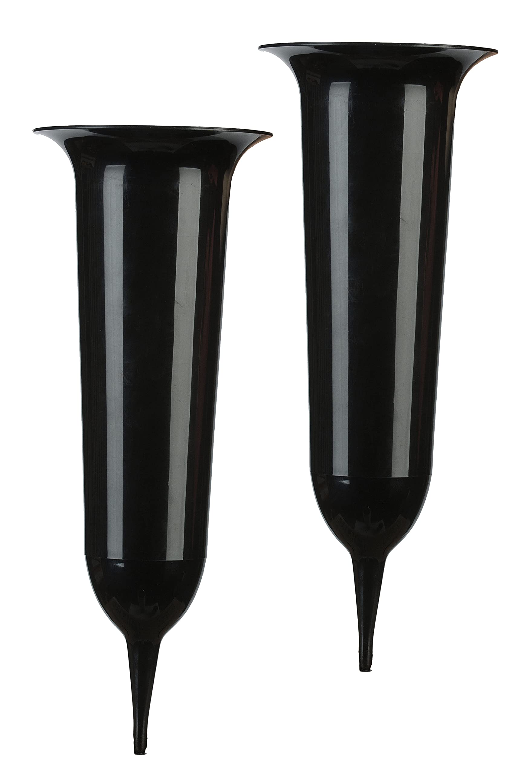Tymar (2-Pack) Black Grave Vase, Pack Of 2, Cemetery Vase With Ground Spike, Grave Ornament, Vase For Graves, Plastic (Black, Diameter 13.5 Cm)