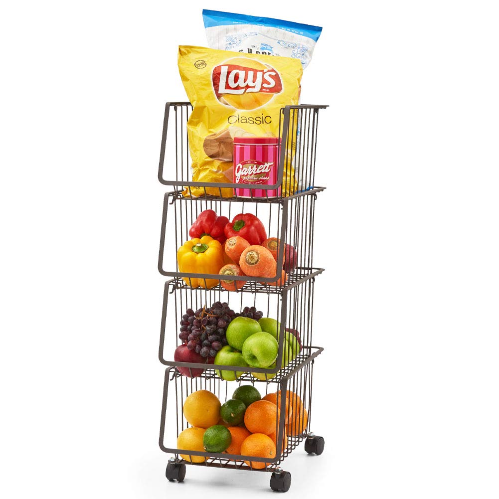 EZOWare Metal Wire Baskets Trolley, 4Tier Stackable Basket Organiser