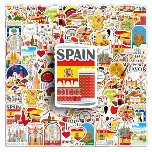 COYUN 50pcs Scrapbooking Voyage,France Autocollants, Espagne Voyage Autocollants en Vinyle Imperméables, Valises Stickers pour bouteille d'eau, Bagages...