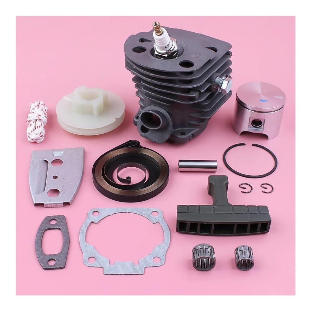 Kit de pistón de Cilindro de 46mm, polea de Arranque de Retroceso, Mango de Resorte, Cuerda de Agarre Apta for Pieza de Repuesto de Motosierra 55 51