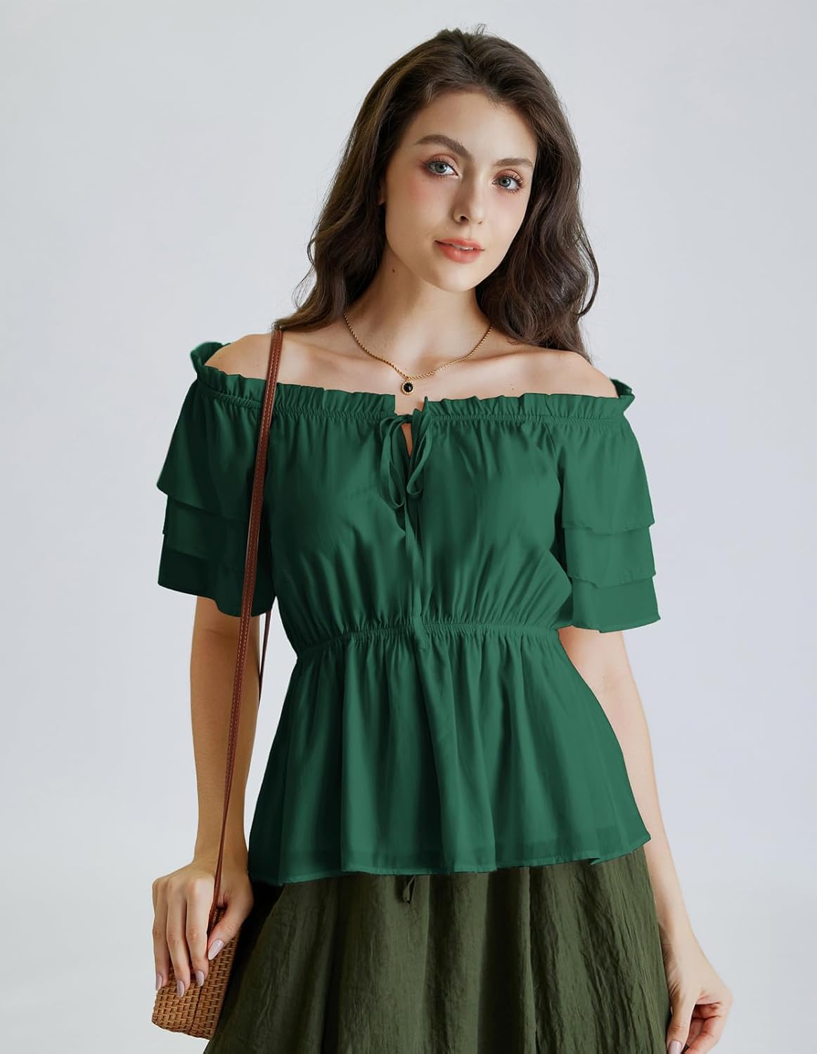 Scarlet Darkness Women Renaissance Pirate Shirt Off Shoulder Blouse Ruffled Sleeve Tops - Image 2