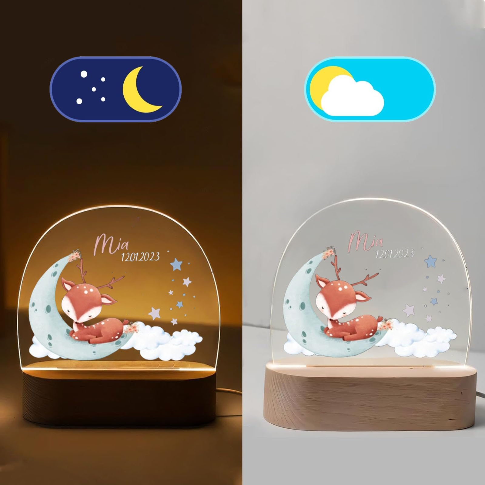 Personalized LED Night Light for Children – Custom Acrylic Lamp with Name & Date, Ideal Gift for Boys and Girls, Nursery Décor for Baby Showers and Birthdays Christmas Gift Original Children's Bedroom