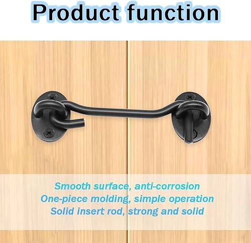 Miniatura 10 de Paquete de 2 ganchos de privacidad de 6 pulgadas y pestillo de ojal, cerradura de puerta de granero negro, ganchos de cabina con tornillos para