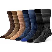 Mens Dress Socks 7 Pack Fun Colorful Striped Combed Cotton Crew Socks for Men, Patterned Happy Socks Size 4-8.5