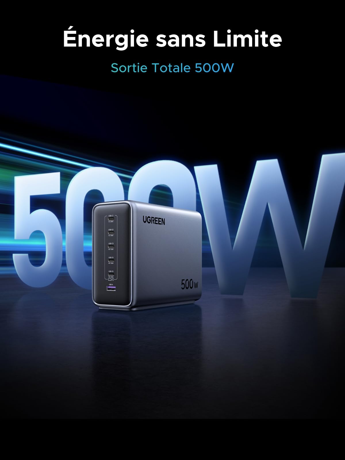 UGREEN Nexode 500W Station de Charge Chargeur USB C Rapide 6 Ports PD 3.1 240W GaNInfinity 140W Compatible avec MacBook Pro Air Neo M5 M4 M3 M2 M1 iPhone 17 16 15 14 13 Galaxy S26 S25 S24 iPad Pixel