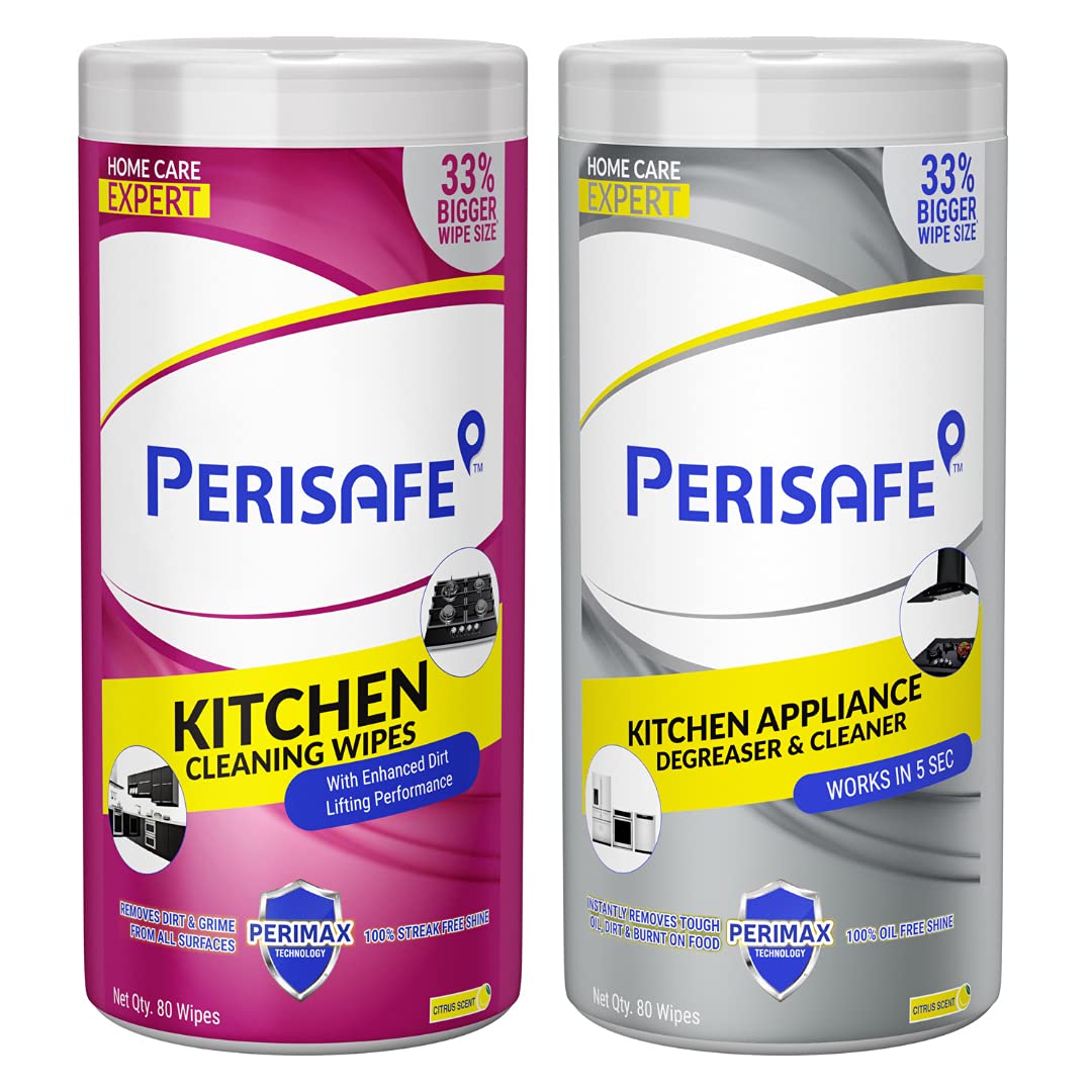 PERISAFE Kitchen Cleaning & Appliance Degreasing Wet Wipes-Combo Pack (80 Wipes each) | Enhanced Dirt Lifting Performance | Formulated with Perimax Technology | Large & Thick Wipe| Kills 99.9% of germs (B09BCJJMNY) Amazon Price History, Amazon Price Tracker