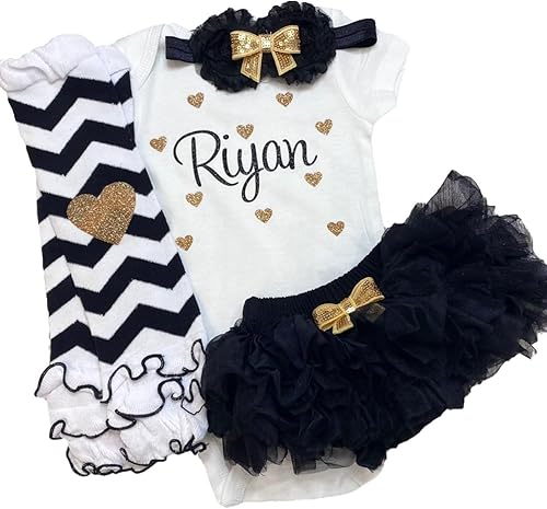 Vista 36 de Personalized Baby Girl Outfit Shower Gift Custom Name Glitter Heart Outfit Optional Tutu Bloomers Headband and Leg Warmers Light Purple + Gold