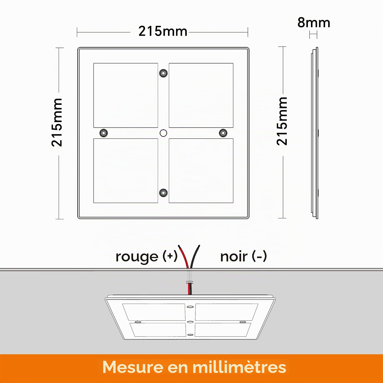 21,5CM x 21,5CM Plafonnier LED 12V 12W CampingCar LED Acrylique 1080LM Gradateur Intégré, pour Caravane Motorhome Van Voiture Camion Yacht, CRI 90+(3000K)