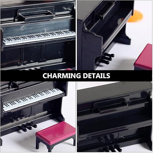Miniatura 6 de Piano de casa de muñecas, mini juguete de piano vertical, de simulación en miniatura, piano vertical de plástico con taburete y partitura musical,