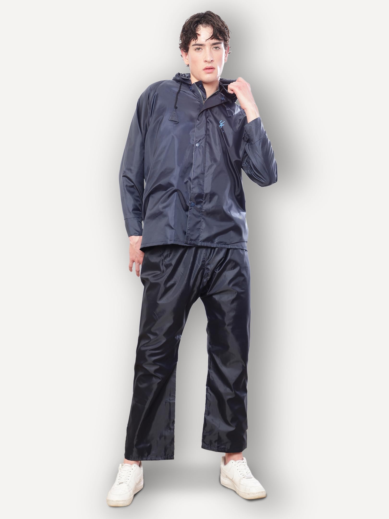 Shasmi Blue Rain Coat for Men Waterproof Raincoat with Pants Polyester Double Layer Rain Coat For Men Bike Rain Suit Rain Jacket Suit Inner Mobile Pocket with Storage Bag (Rainy 129 Blue-L) - Image 4 thumbnail