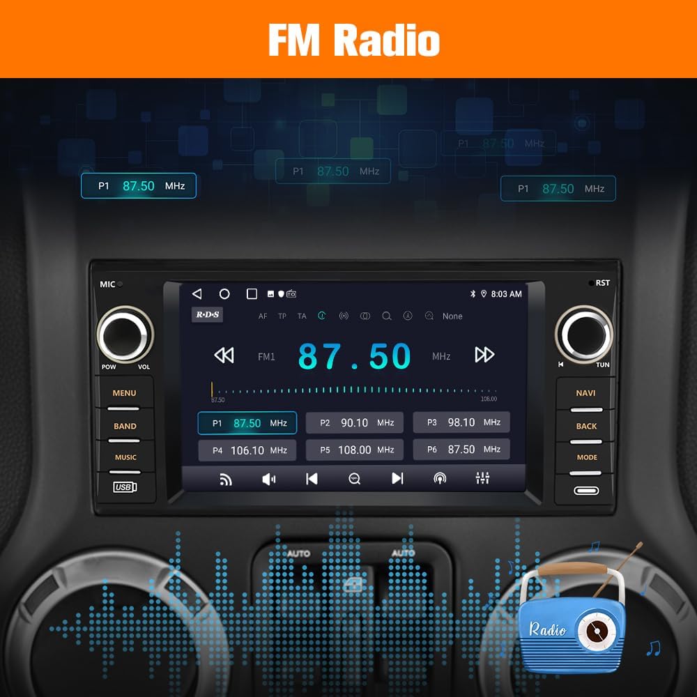AWESAFE [2GB+32GB] Android Car Stereo for Jeep Wrangler JK 2007-2018, Patriot Compass Dodge Ram 1500 2500 3500, Touchscreen Jeep JK Carplay Radio with WiFi GPS AM FM - Camera