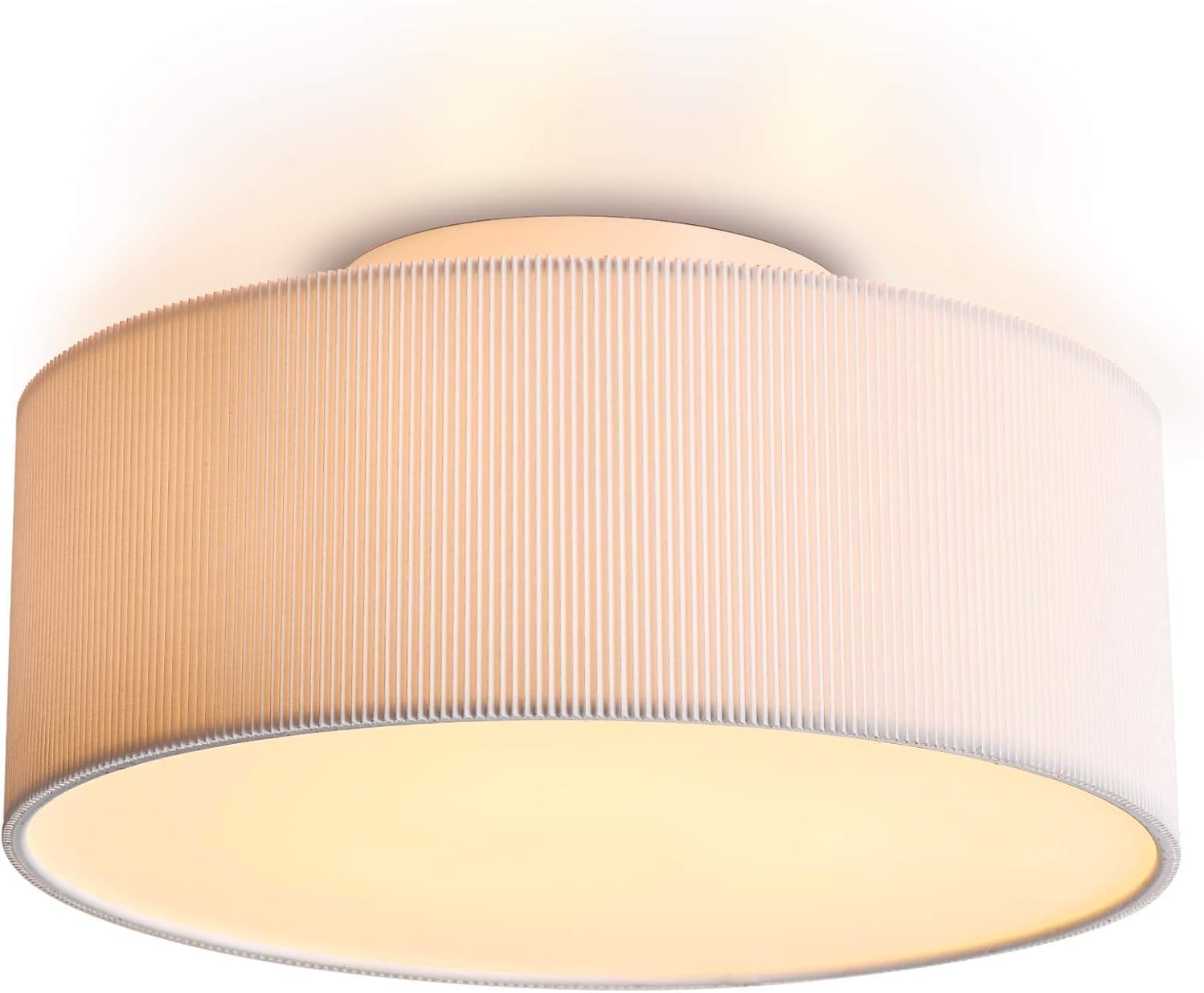 Bedroom Light Fixture Semi Flush Mount Ceiling Light,15.7" | 3-Light Pleated Fabric Drum Shade for Living Dining Room,Foyer
