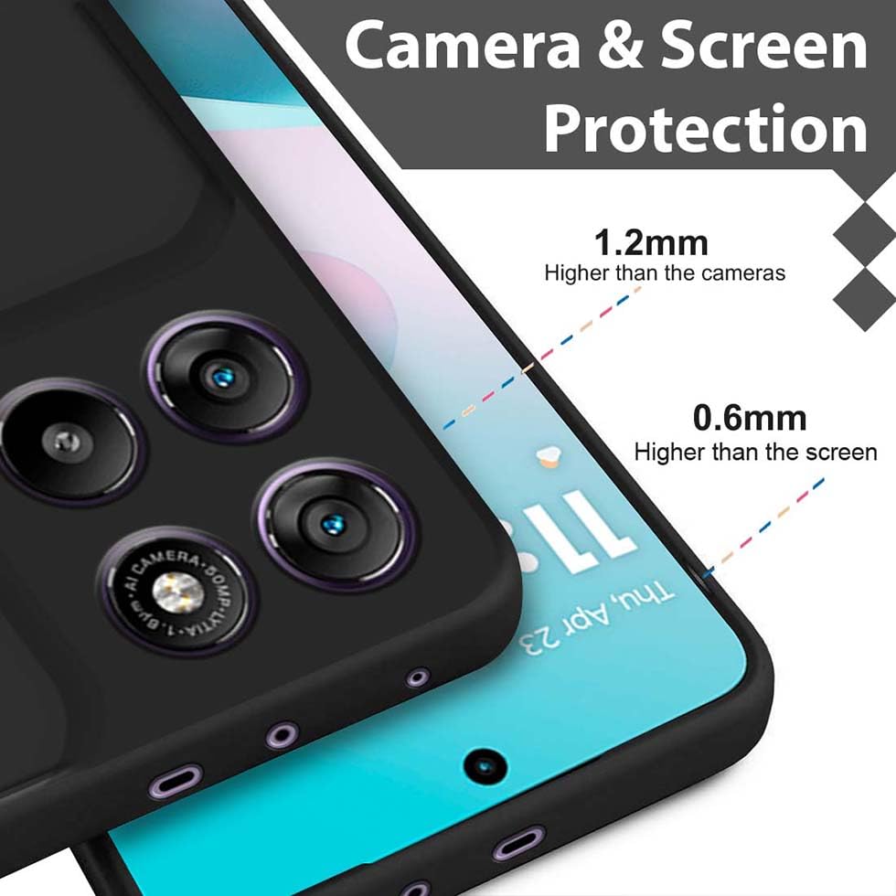 Image of Fashionury Liquid Silicon Back Cover for Motorola Moto G67 Power 5G / G57 Power 5G | Camera Protection | Inner Velvet Fabric | Anti-Fingerprint | Ultra Slim Case (Black)