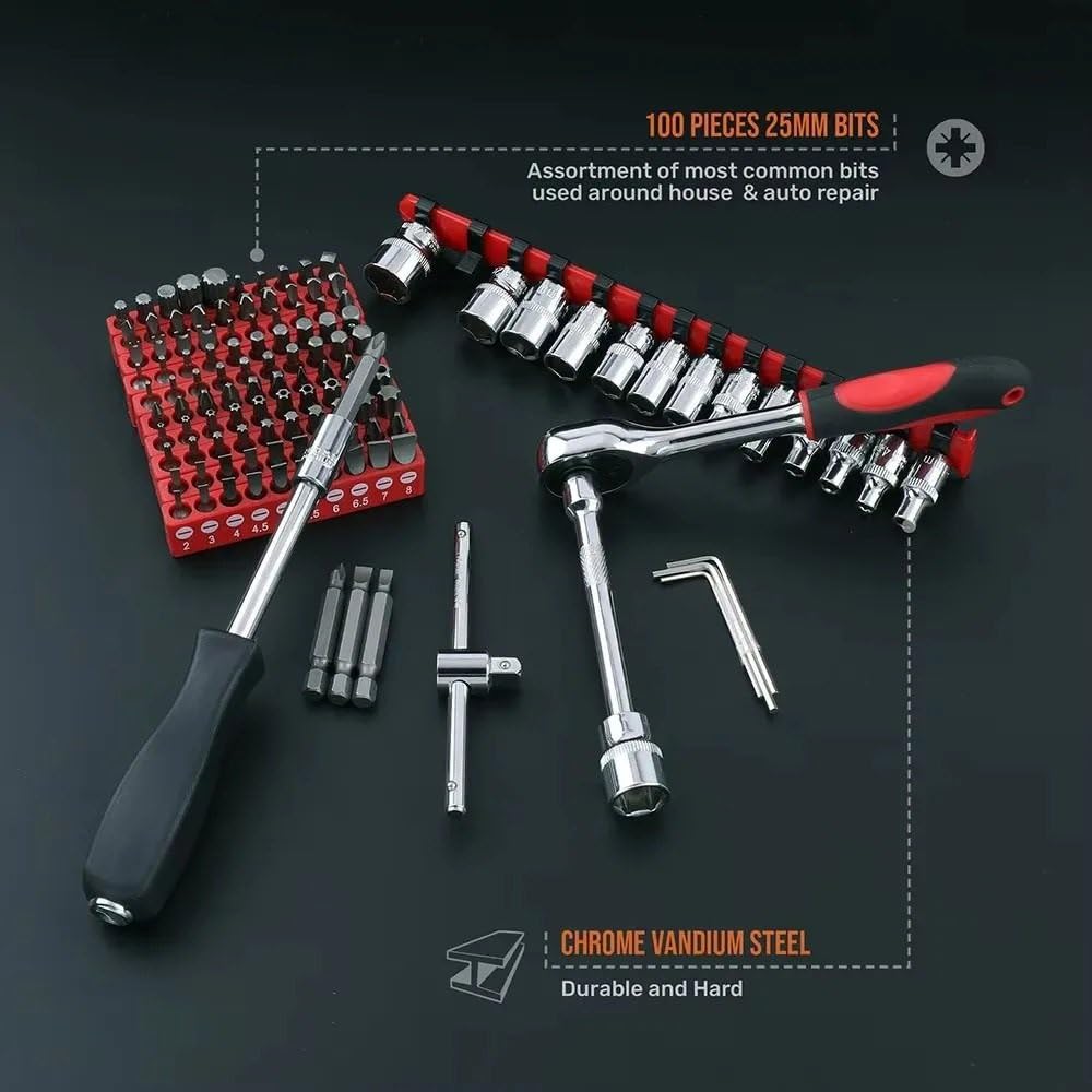 Set utensili multiuso Set di chiavi a bussola regolabili 1/4 126 in 1 bussole a cricchetto CRV punte per cacciavite per uso domestico Kit strumenti riparazione manuale