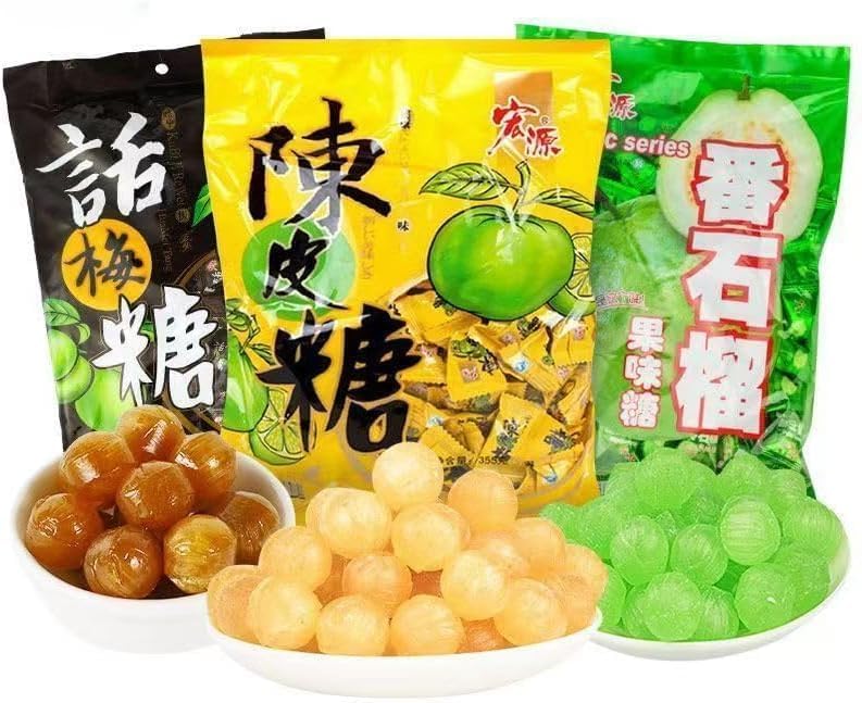 Sweet and sour guava candy, instant orange and plum hard candy, Chinese classic fruit candies, healthy preserved fruits, mixed flavor sugar snack gift pack, gummies, sweets (3 Flavor Mix,500g)