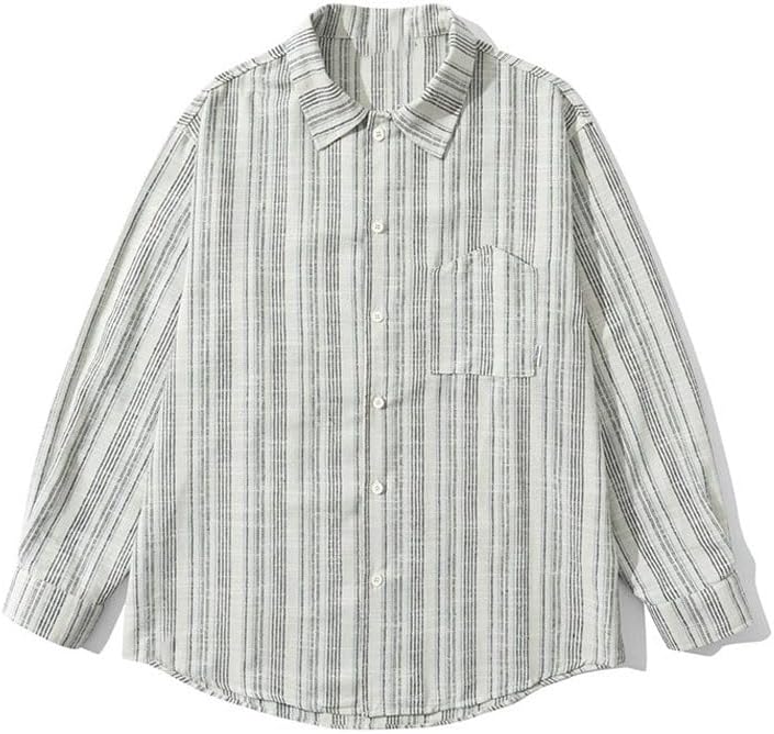 Japanese Stripes Lapel Shirt Breathable Sweat-Wicking Business Cardigan Casual Cotton Blend Long Sleeve Shirt