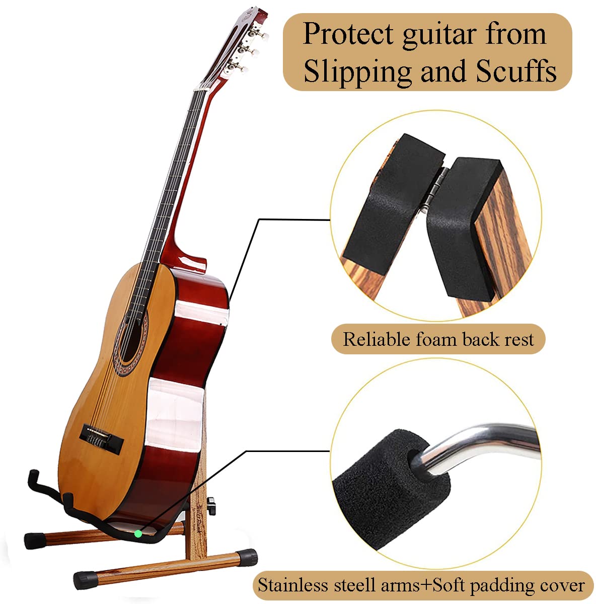 Gitarrenständer,A-Frame faltbar, einfache Montage und tragbar,für klassischegitarre Akustikgitarre solide Halterung,langlebig (Zebra Wood)