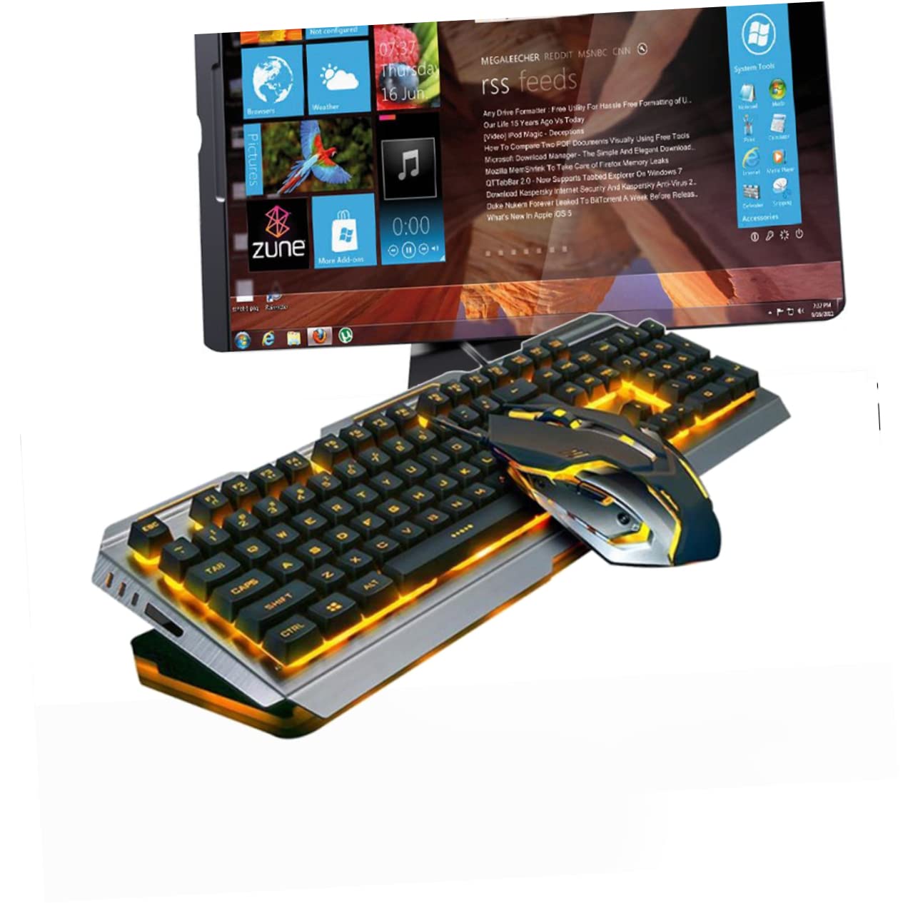 Set Tastiera Meccanica e Mouse Gaming USB Nero Retro | Retroilluminazione Led, Pulsanti Flottanti ad Alta Elasticità, Tasti Multimediali Fn+, Plastica Sabbiata