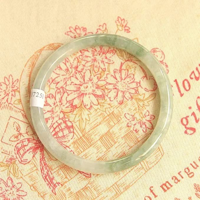 Brazalete de Jade Natural de Grado A, Verde Claro, con Barra Redonda Fina, para Buena Suerte, con joyero, 54-64 mm, un Solo Color, 64 mm(Un color-64 mm