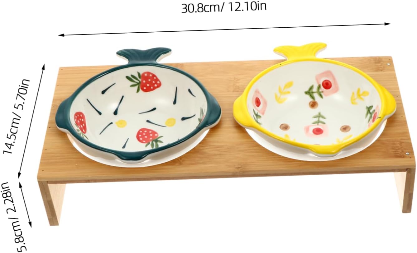 YARNOW Elevate Cat Feeder Bamboo Stand Pet Feeder Ceramic Double Bowls Water Bowl