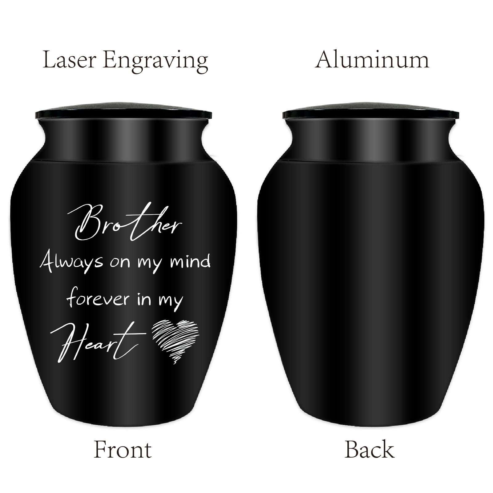 CREATCABIN Small Urns for Ashes Mini Keepsake Urns Alloy Miniature Ash Holder Unique Tiny Sharing Token Black Decorative Urns Cremation Urn Memorial Container for Loved Ones Brother 2.6x1.8Inch - Image 3