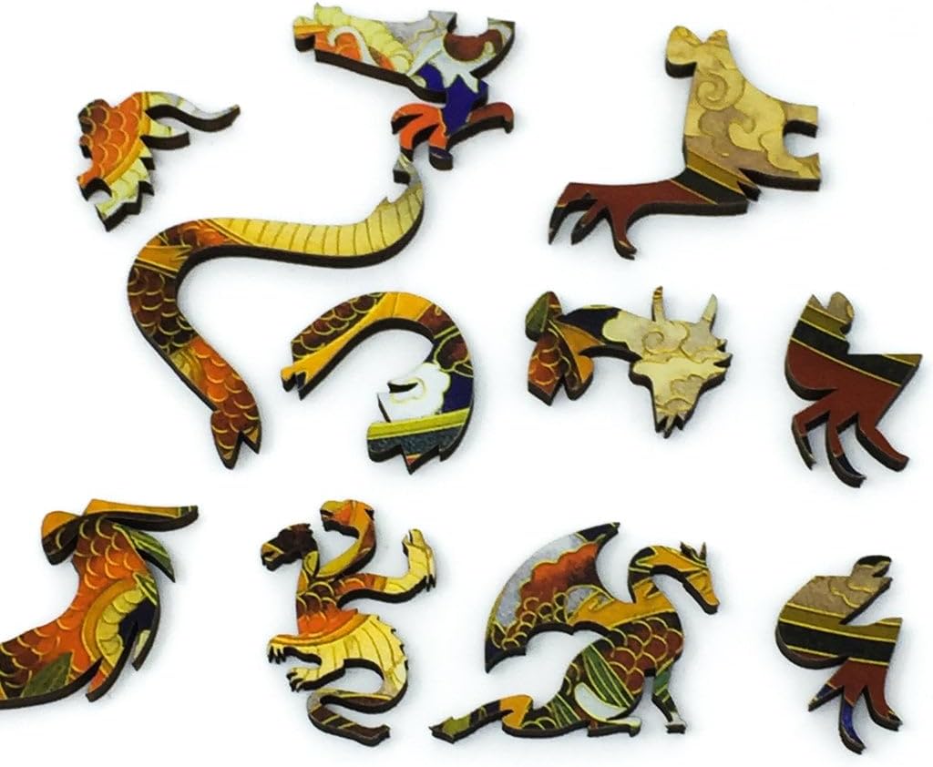 Wooden Dragon Jigsaw Puzzle for Adults - Peking Dragon - 150 Unique Pieces - Made in USA by Nautilus Puzzles